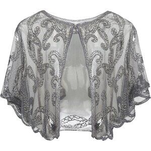 🆕 Women Grey Beaded Evening Cape Bridal Shawl Evening Dresses Wedding Party Fit